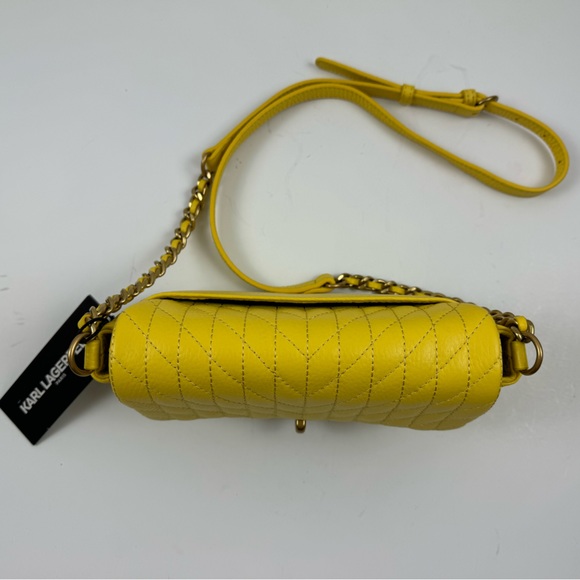 NWT KARL LAGERFELD AGYNESS SHOULDER BAG CROSSBODY PURSE YELLOW LEATHER $228 - Picture 4 of 8